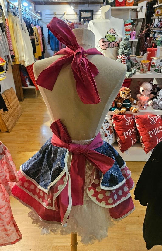 Denim Pink Polka Dot - Retro Vintage Boutique Style Apron